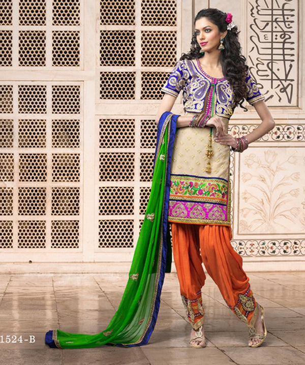 Beige Brown and Royal Blue Tantalizing Punjabi Salwar Kameez (D. No. 1524-B)