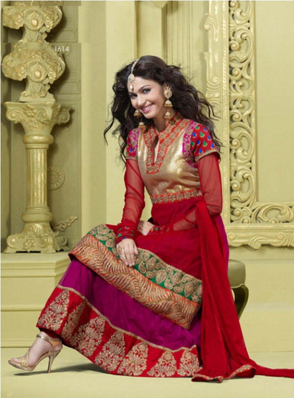 Maroon Resham Ecstatic Embroidered Salwar Kameez (D. No. 1614)