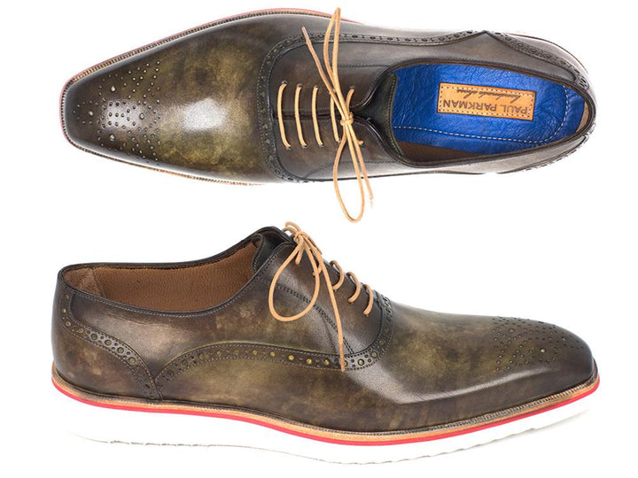 Paul Parkman Smart Casual Men Army Green Oxford Shoes (ID#184SNK-GRN) Size 8-8.5 D(M) US