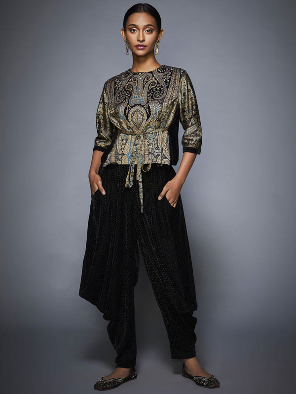 RI Ritu Kumar Grey & Black Jamawar Print Ensemble