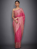 Fuchsia Embroidered Paisley Saree with unstiched blouse-Front