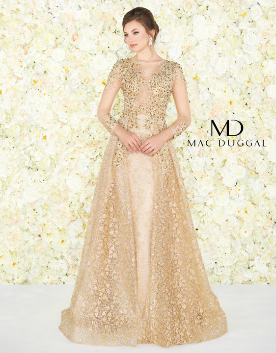 Mac Duggal Couture Long Sleeve Embellished Top Gold Gown Saris and Things Mac Duggal Couture Long Sleeve Embellished Top Gold Gown Saris and Things