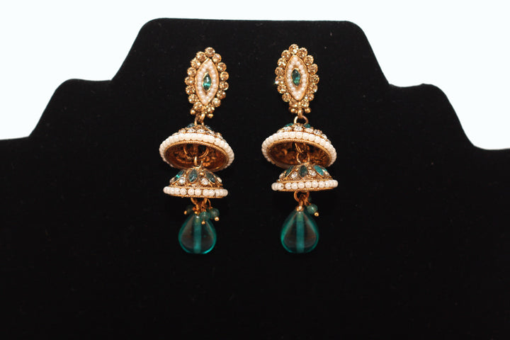 Green Pearl Drop Jumkha Earrings