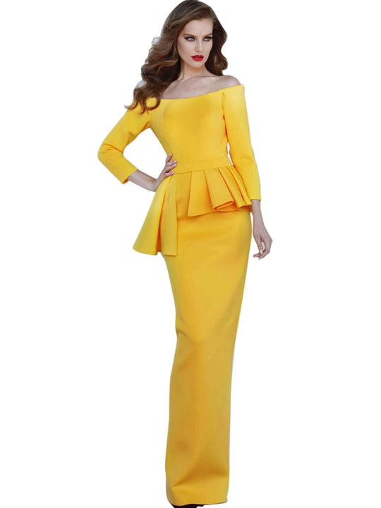 Jovani Yellow Off the Shoulder Fitted Evening Dress