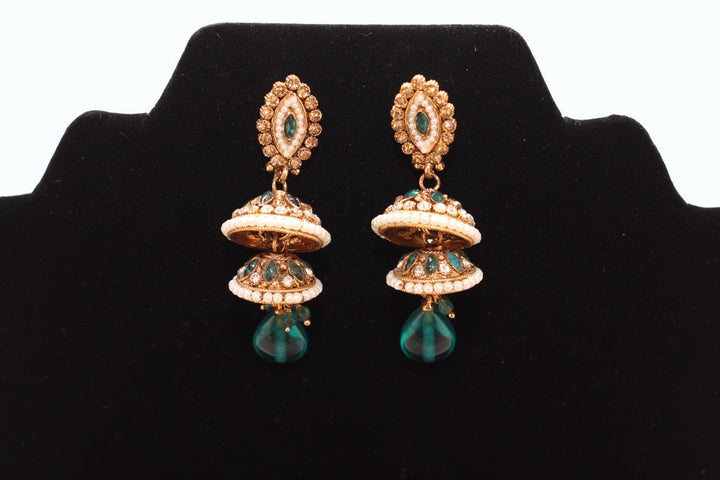 Green Pearl Drop Jumkha Earrings