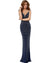 Jovani Navy Plunging Neckline Beaded Evening Dress