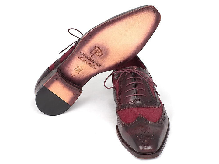 Paul Parkman Suede & Calfskin Men's Wingtip Oxfords Bordeaux Shoes (ID#228BRDSD) Size 9.5-10 D(M) US