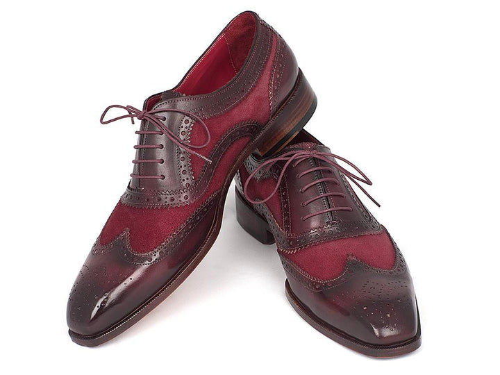 Paul Parkman Suede & Calfskin Men's Wingtip Oxfords Bordeaux Shoes (ID#228BRDSD) Size 11.5 D(M) US