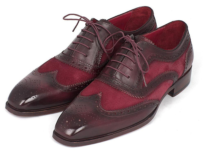 Paul Parkman Suede & Calfskin Men's Wingtip Oxfords Bordeaux Shoes (ID#228BRDSD) Size 7.5 D(M) US
