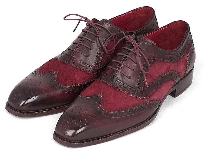 Paul Parkman Suede & Calfskin Men's Wingtip Oxfords Bordeaux Shoes (ID#228BRDSD)