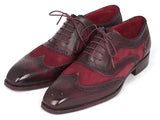 Paul Parkman Suede & Calfskin Men's Wingtip Oxfords Bordeaux Shoes (ID#228BRDSD) Size 8-8.5 D(M) US