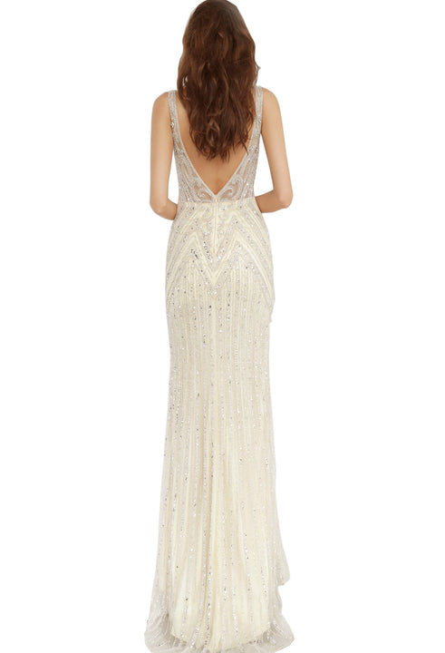 Jovani Champagne Fitted Embellished Sleeveless Dress