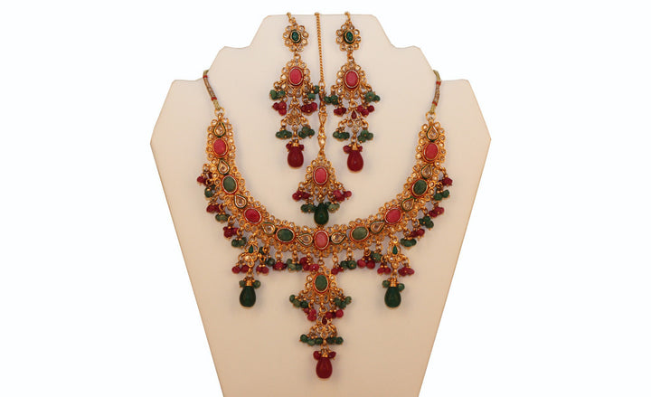 Traditional Indian Necklace, Earrings, Tika Set