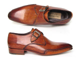 Paul Parkman Men's Monkstrap Tobacco Handsewn Twisted Leather Shoes (Id#24Y56) Size 12-12.5 D(M) Us
