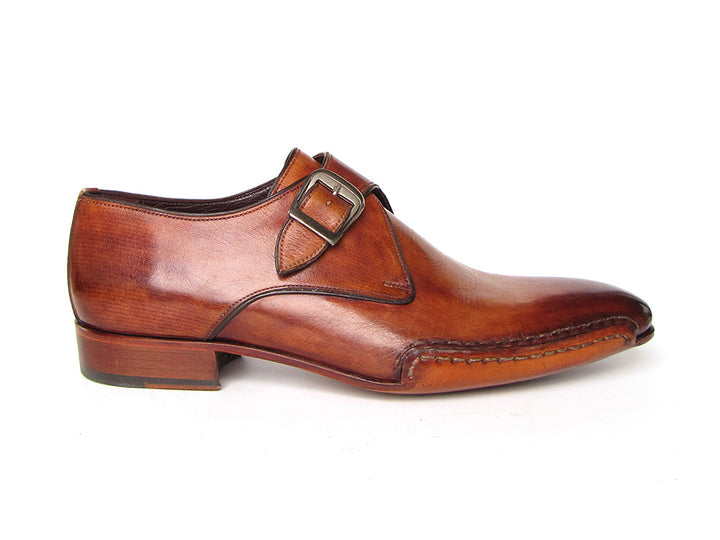 Paul Parkman Men's Monkstrap Tobacco Handsewn Twisted Leather Shoes (Id#24Y56) Size 7.5 D(M) Us