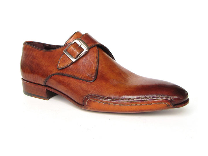 Paul Parkman Men's Monkstrap Tobacco Handsewn Twisted Leather Shoes (I ...