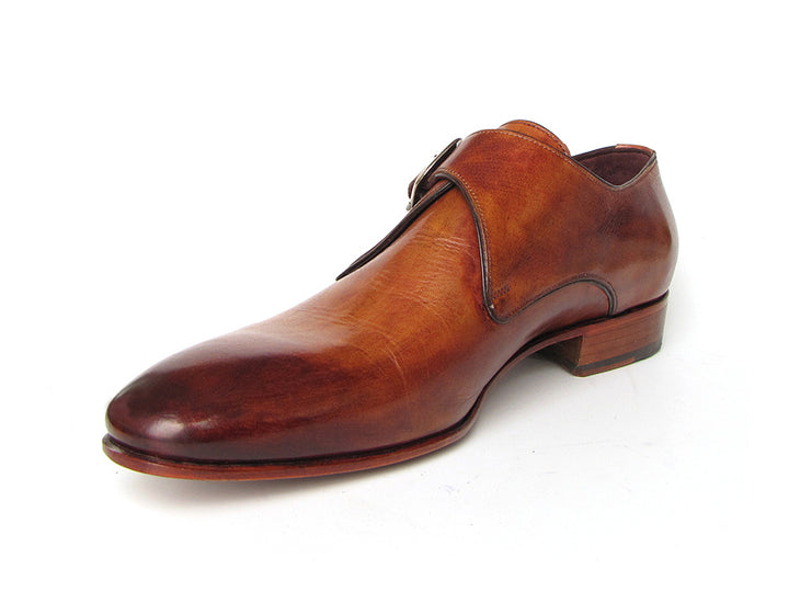 Paul Parkman Men's Monkstrap Tobacco Handsewn Twisted Leather Shoes (Id#24Y56)