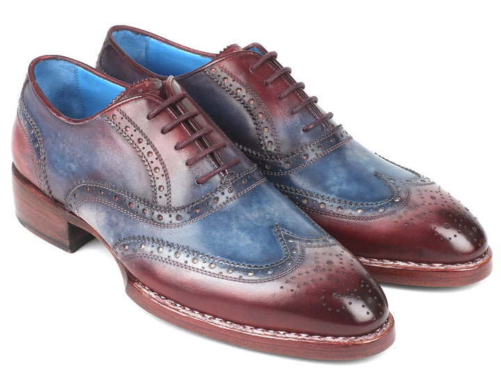 Paul Parkman Goodyear Welted Two Tone Wingtip Oxfords Blue & Bordeaux Shoes(ID#27LD77) Size 8-8.5 D(M) US