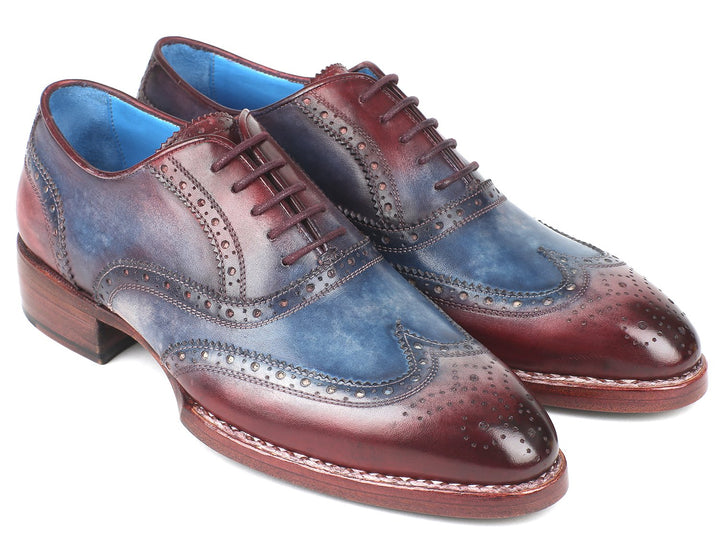 Paul Parkman Goodyear Welted Two Tone Wingtip Oxfords Blue & Bordeaux Shoes(ID#27LD77) Size 13 D(M) US