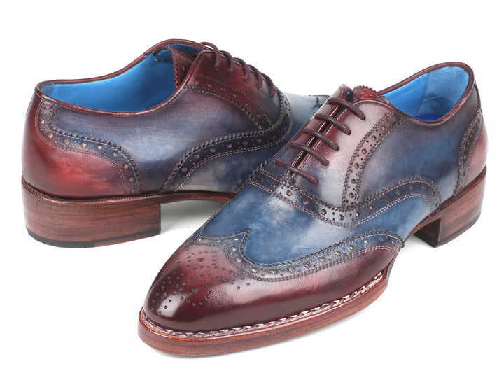 Paul Parkman Goodyear Welted Two Tone Wingtip Oxfords Blue & Bordeaux Shoes(ID#27LD77) Size 6.5-7 D(M) US