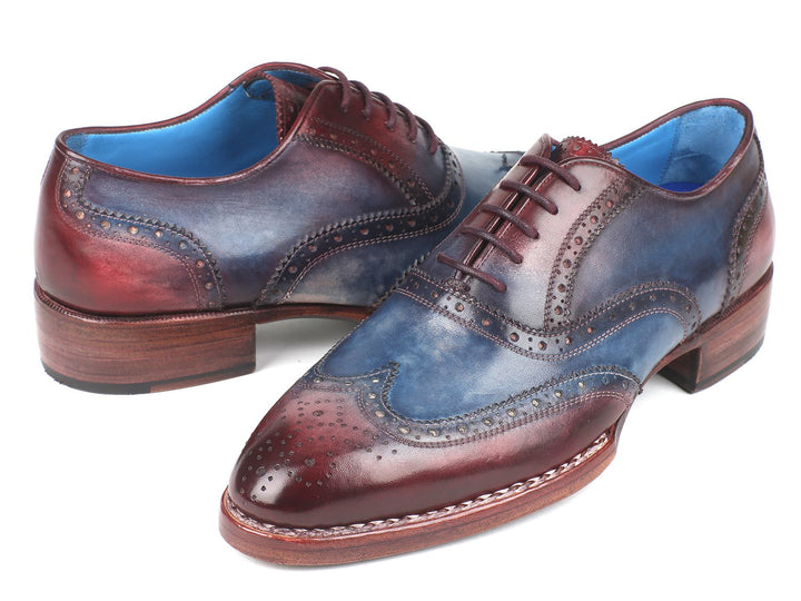 Paul Parkman Goodyear Welted Two Tone Wingtip Oxfords Blue & Bordeaux Shoes(ID#27LD77) Size 9-9.5 D(M) US