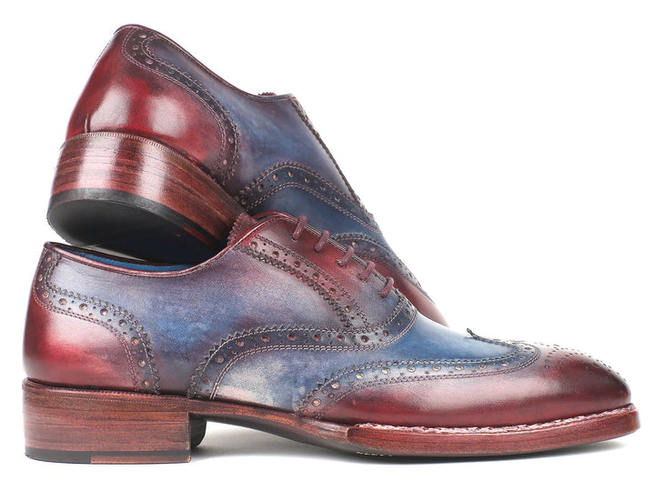 Paul Parkman Goodyear Welted Two Tone Wingtip Oxfords Blue & Bordeaux Shoes(ID#27LD77) Size 9-9.5 D(M) US