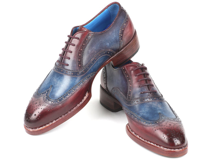 Paul Parkman Goodyear Welted Two Tone Wingtip Oxfords Blue & Bordeaux Shoes(ID#27LD77) Size 7.5 D(M) US