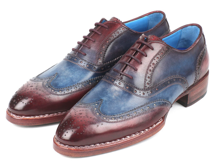 Paul Parkman Goodyear Welted Two Tone Wingtip Oxfords Blue & Bordeaux Shoes(ID#27LD77) Size 6.5-7 D(M) US