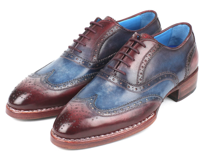 Paul Parkman Goodyear Welted Two Tone Wingtip Oxfords Blue & Bordeaux Shoes(ID#27LD77) Size 11.5 D(M) US