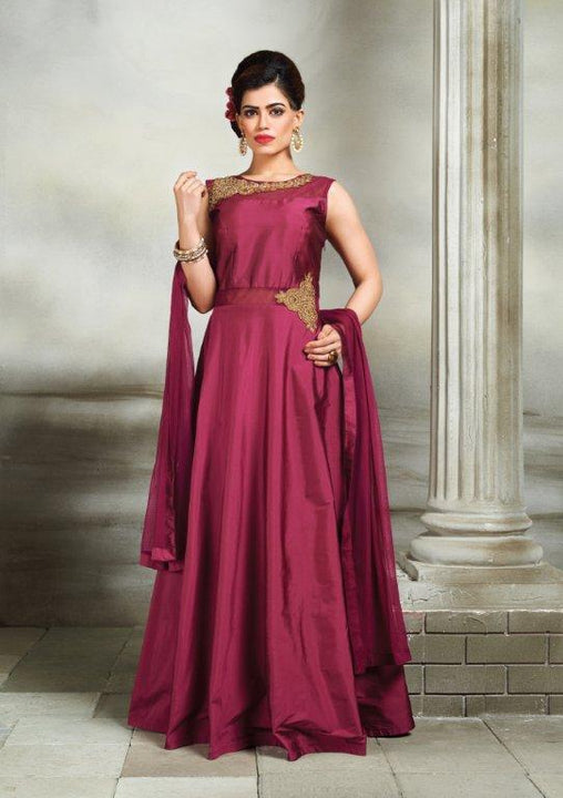 Elegant Wine Silk Indo Western Anarkali Gown