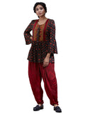 Ritu Kumar Brick Red & Brown Peplum Kurti With Dhoti