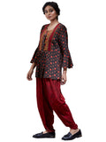 Ritu Kumar Brick Red & Brown Peplum Kurti With Dhoti