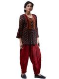 Ritu Kumar Brick Red & Brown Peplum Kurti With Dhoti