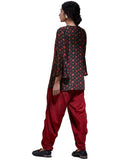 Ritu Kumar Brick Red & Brown Peplum Kurti With Dhoti