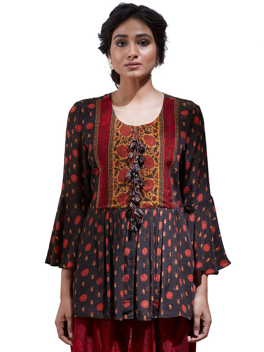 Ritu Kumar Brick Red & Brown Peplum Kurti With Dhoti