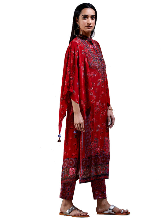 Ritu Kumar Cherry Red Floral Print Suit Set