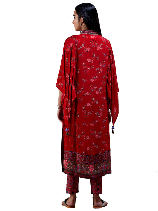 Ritu Kumar Cherry Red Floral Print Suit Set