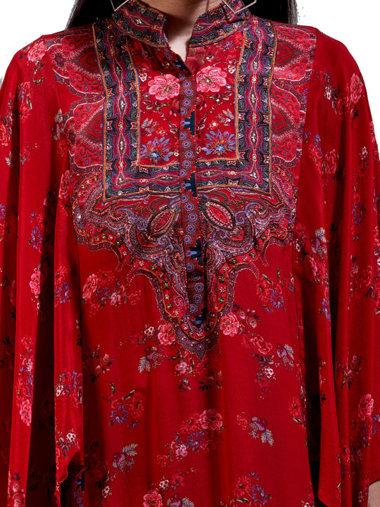 Ritu Kumar Cherry Red Floral Print Suit Set