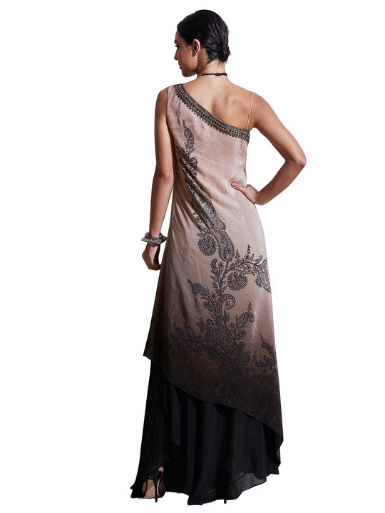 Ritu Kumar Beige & Black Paisley Layered Ensemble