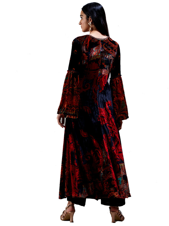 Ritu Kumar Black & Red Floral Print Ensemble