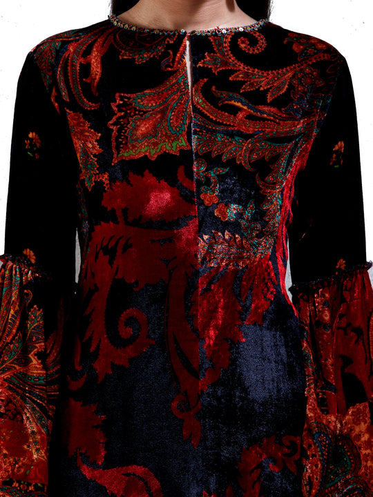 Ritu Kumar Black & Red Floral Print Ensemble