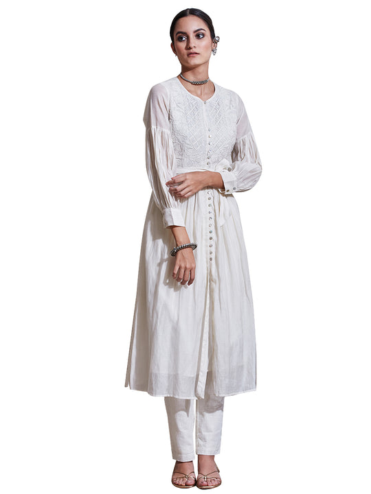 Ritu Kumar Ivory Embroidered Chanderi Kurta with Trouser