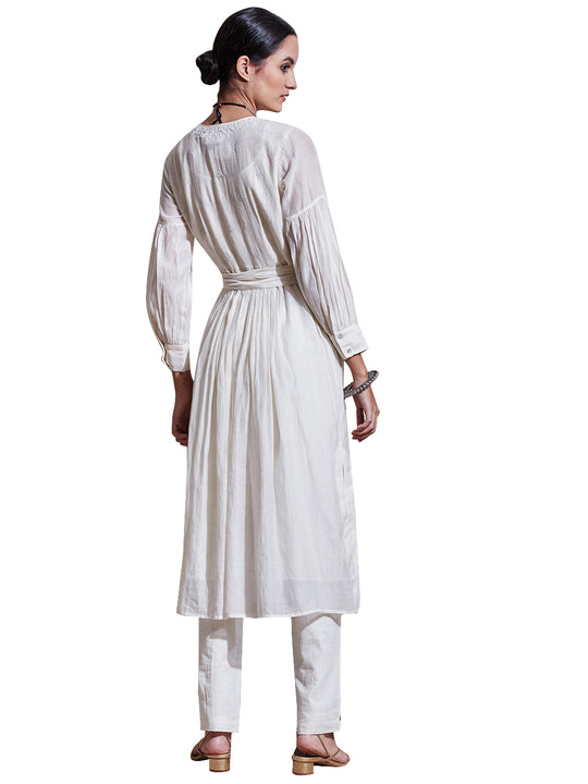 Ritu Kumar Ivory Embroidered Chanderi Kurta with Trouser