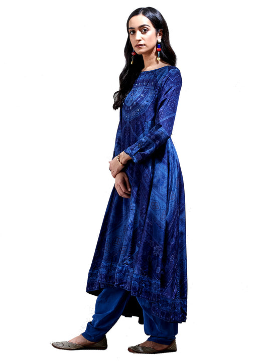 Ritu Kumar Blue Bandhej Print Kurta with Dhoti Pants