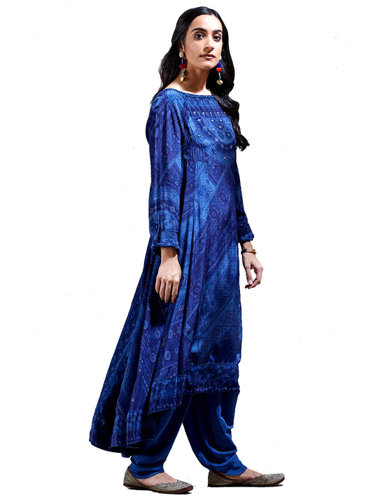 Ritu Kumar Blue Bandhej Print Kurta with Dhoti Pants