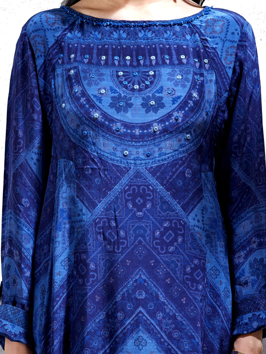 Ritu Kumar Blue Bandhej Print Kurta with Dhoti Pants