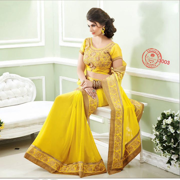 Charming Yellow and Gold Bridesmaid Saris