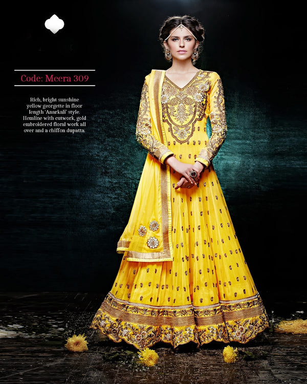 Royal Designer Gold and Yellow Long Anrakali  (D. No. 309)