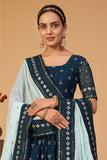 Charismatic Teal A-Line Embroidered Designer Lehenga Choli With Contrasting Dupatta SNT-70001