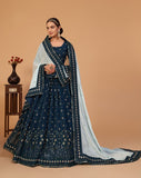 Charismatic Teal A-Line Embroidered Designer Lehenga Choli With Contrasting Dupatta SNT-70001